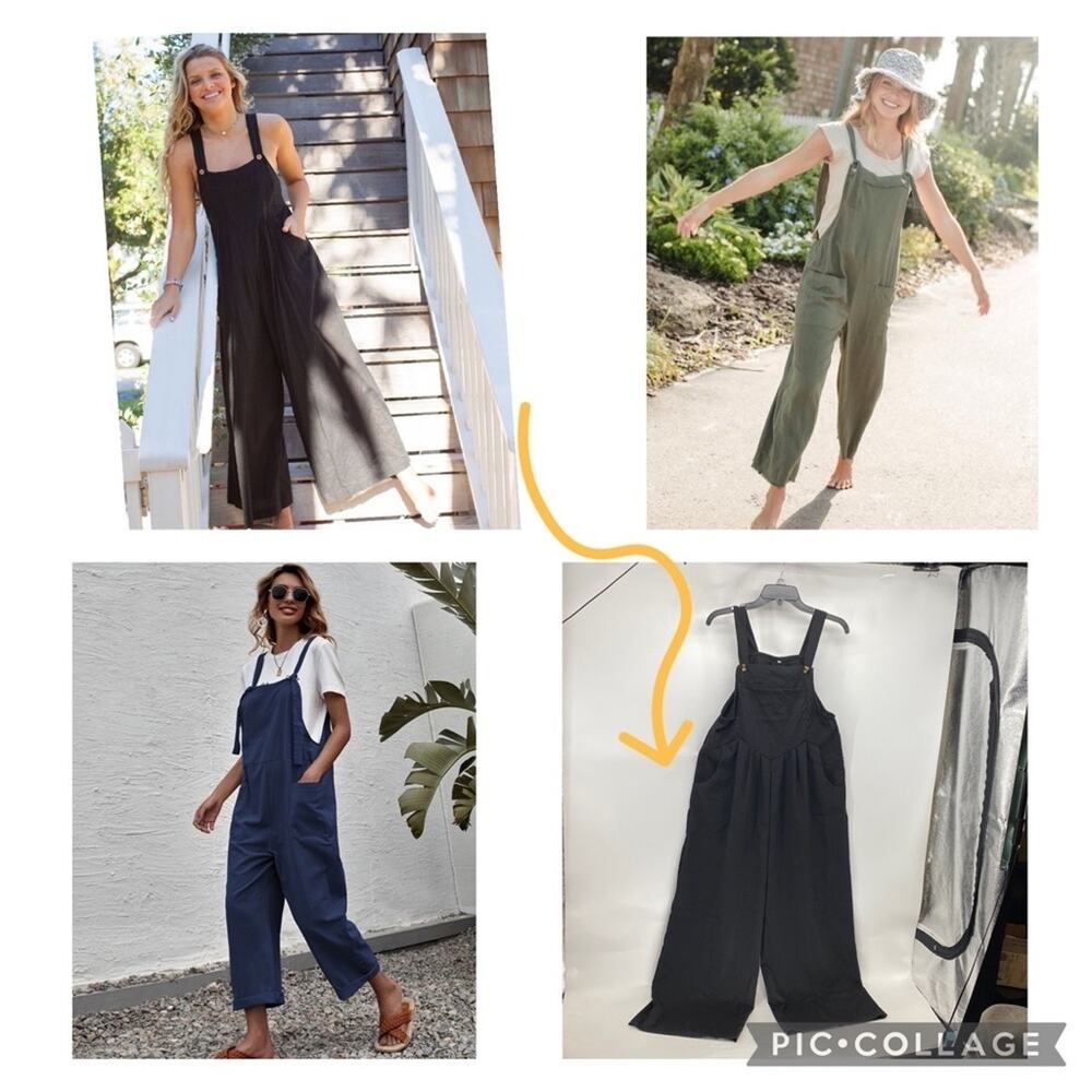 Pantalon black wide leg romper artsy lagenlook casual oversized comfy